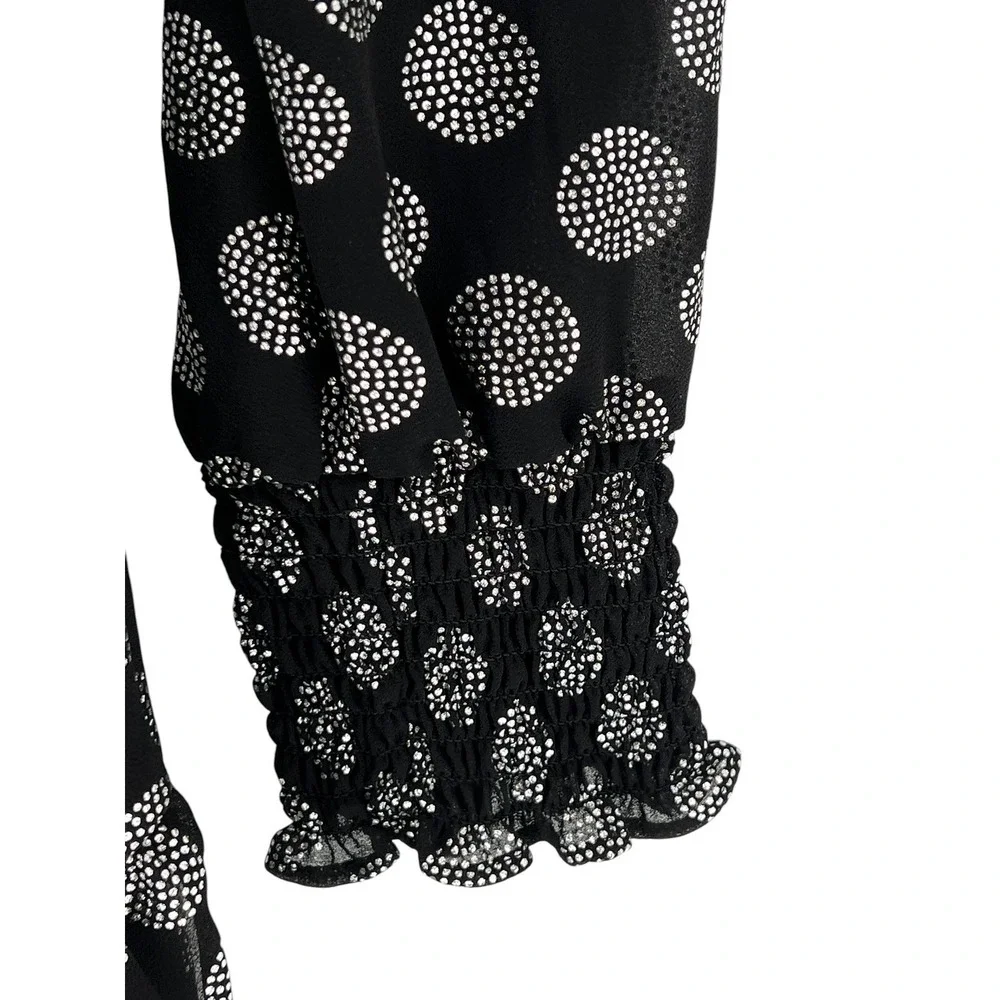Michael Kors Dress Womens Medium Black Silver Polka Dot Smocked Ruffle Mini